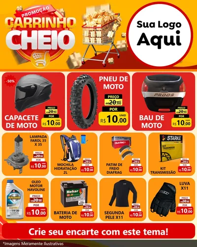 Modelo de Rede Social para Feed Instagram com o tema Promoção carrinho cheio para Moto peças