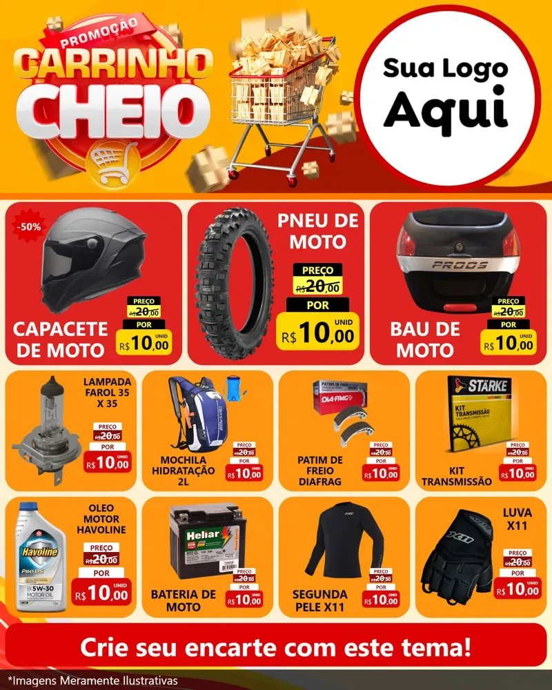 Modelo de Rede Social para Feed Instagram com o tema Promoção carrinho cheio para Moto peças