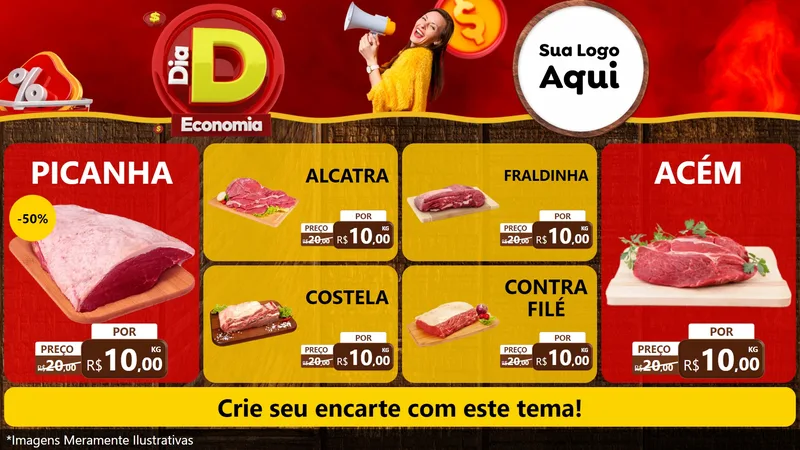 Modelo de TV para TV Horizontal com o tema Dia D Economia para Açougue
