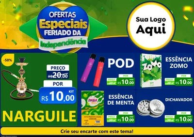 Modelo de Encarte para Encarte A4 Horizontal com o tema Ofertas Especiais Feriado da Independência para Tabacaria