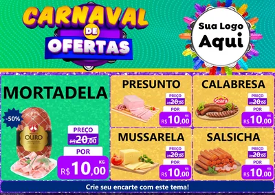 Modelo de Encarte para Encarte A4 Horizontal com o tema Carnaval de Ofertas para Frios e Laticínios