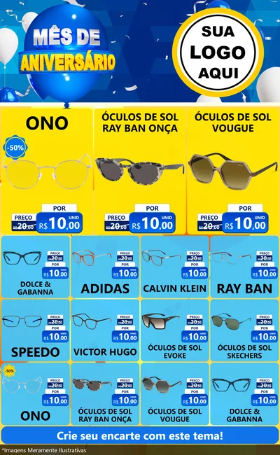 Modelo de Encarte para Encarte Grande com o tema Mês de Aniversário para Óticas
