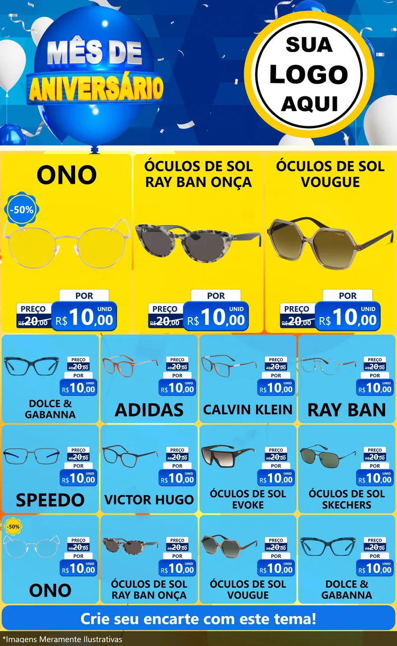 Modelo de Encarte para Encarte Grande com o tema Mês de Aniversário para Óticas