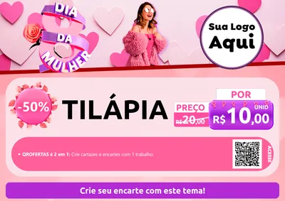 Modelo de Cartaz para Cartaz A4 Horizontal com o tema Dia da Mulher para Peixaria