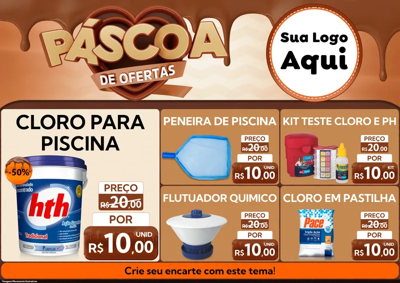 Modelo de Encarte para Encarte A4 Horizontal com o tema Páscoa de Ofertas para Produtos para Piscina
