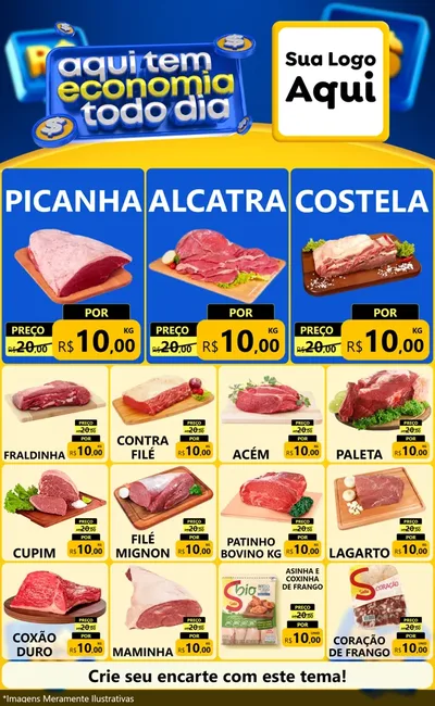 Modelo de Encarte para Encarte Grande com o tema Aqui Tem Economia Todo Dia para Açougue