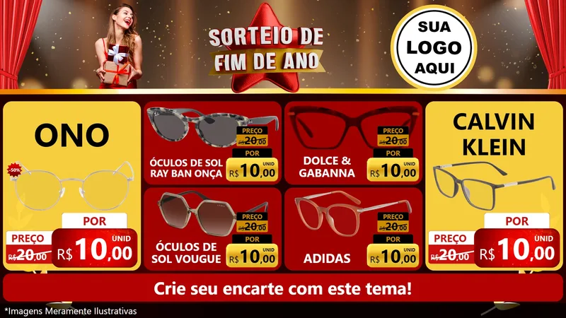 Modelo de TV para TV Horizontal com o tema Sorteio de Fim de Ano para Óticas