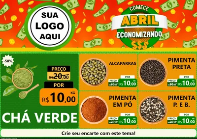 Modelo de Encarte para Encarte A4 Horizontal com o tema Comece Abril Economizando para Produtos Naturais