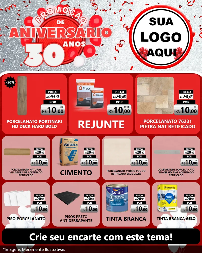Modelo de Rede Social para Feed Instagram com o tema Promoção de Aniversário - 30 Anos para Pisos e revestimentos
