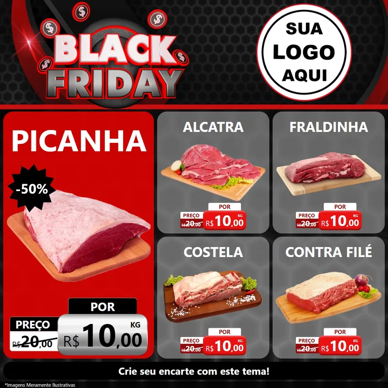 Modelo de Rede Social para Feed Facebook com o tema Black Friday para Açougue