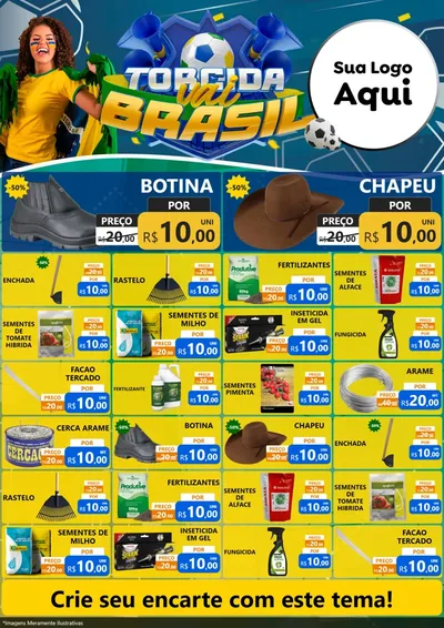Modelo de Encarte para Encarte A4 Vertical com o tema Torcida Vai Brasil - Copa para Agropecuária