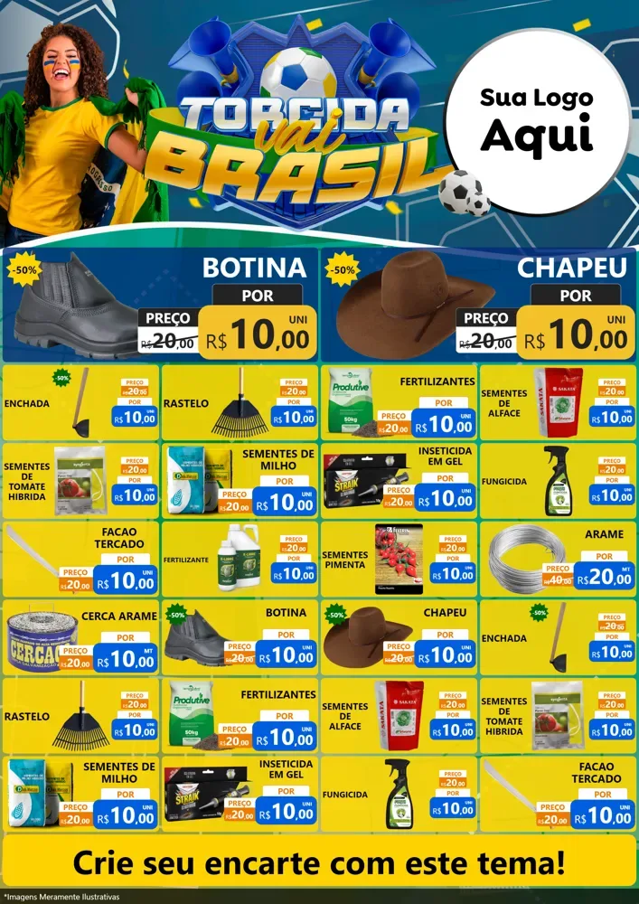Modelo de Encarte para Encarte A4 Vertical com o tema Torcida Vai Brasil - Copa para Agropecuária