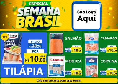Modelo de Encarte para Encarte A4 Horizontal com o tema Especial Semana do Brasil para Peixaria