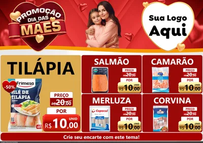 Modelo de Encarte para Encarte A4 Horizontal com o tema Promoção Dia das Mães para Peixaria
