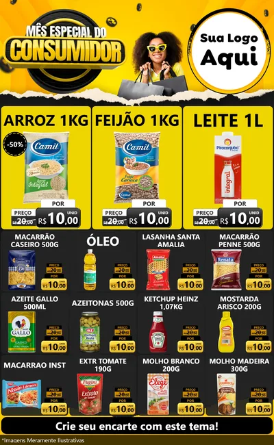 Modelo de Encarte para Encarte Grande com o tema Mês Especial do Consumidor para Supermercado