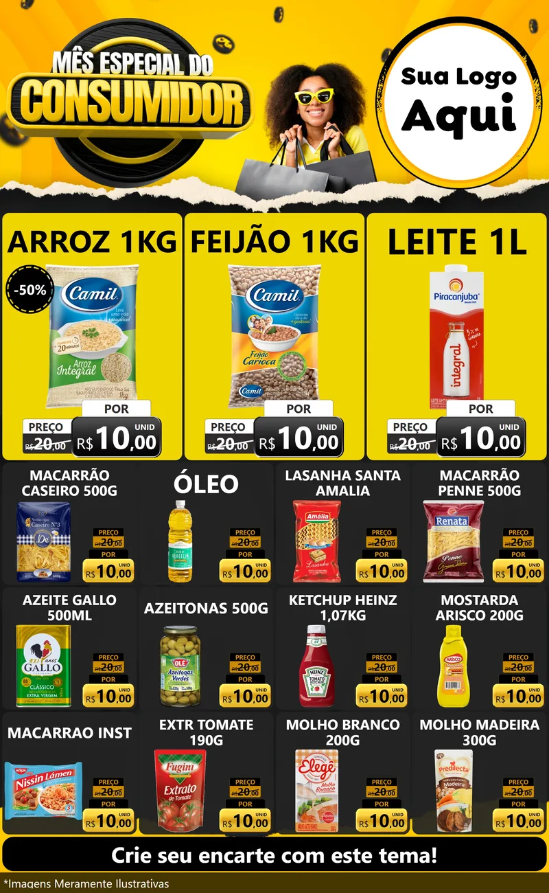 Modelo de Encarte para Encarte Grande com o tema Mês Especial do Consumidor para Supermercado