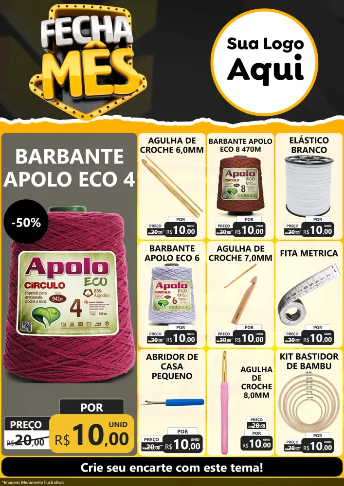Modelo de Encarte para Encarte A4 Vertical com o tema Fecha Mês para Armarinho e Aviamentos