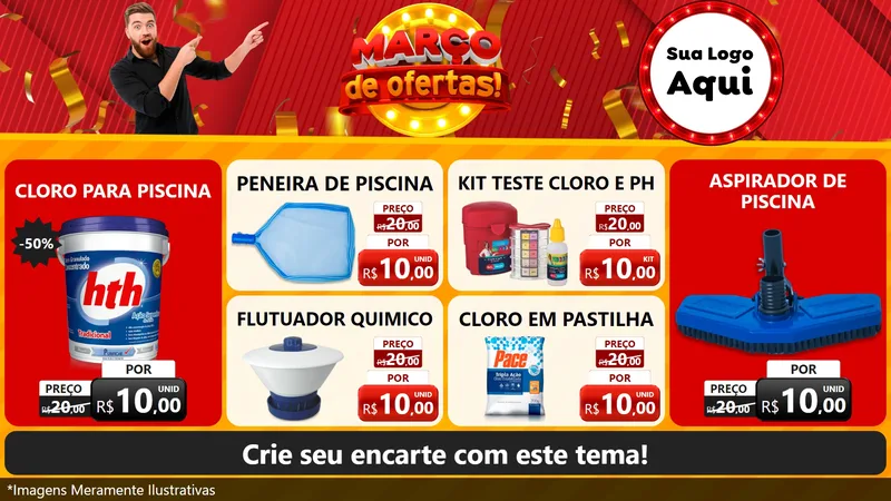 Modelo de TV para TV Horizontal com o tema Março de Ofertas! para Produtos para Piscina