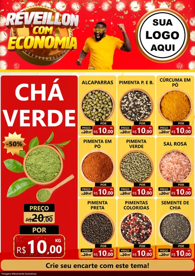 Modelo de Encarte para Encarte A4 Vertical com o tema Réveillon com Economia para Produtos Naturais