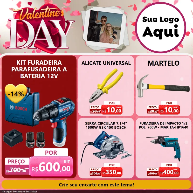 Modelo de Rede Social para Feed Facebook com o tema Valentine's Day para Maquinas e Ferramentas