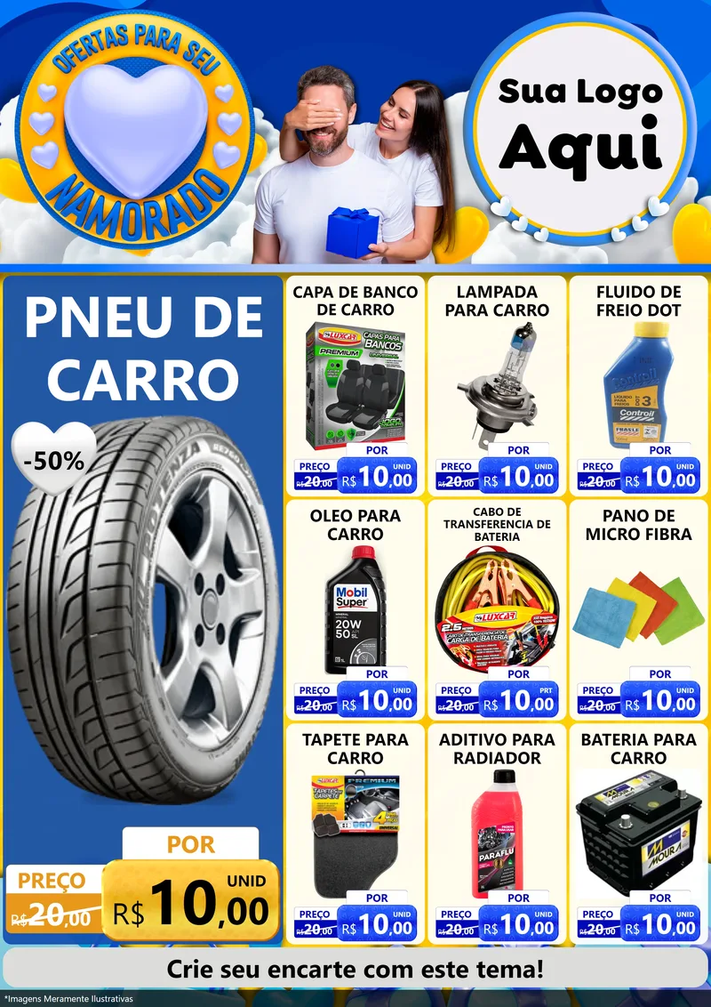 Modelo de Encarte para Encarte A4 Vertical com o tema Ofertas Para Seu Namorado para Auto peças