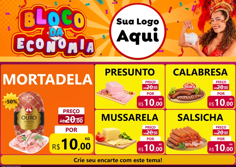 Modelo de Encarte para Encarte A4 Horizontal com o tema Bloco da Economia para Frios e Laticínios