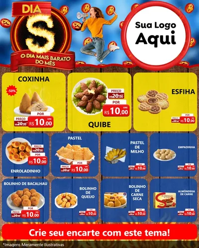 Modelo de Rede Social para Feed Instagram com o tema Dia S - O Dia Mais Barato Do Mês para Salgadaria