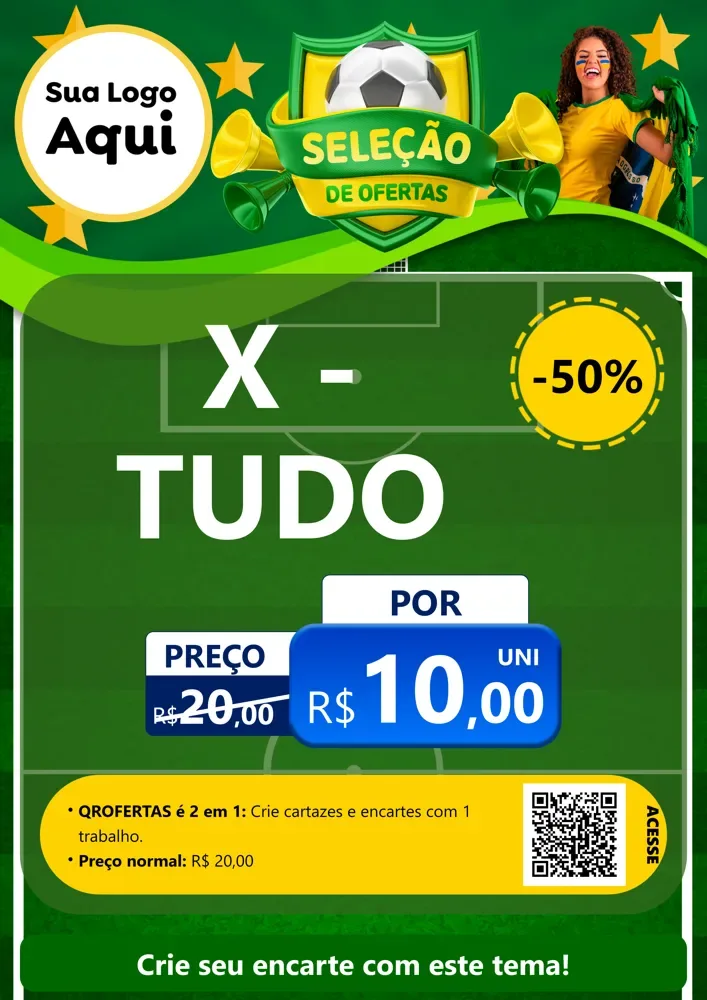Modelo de Cartaz para Cartaz A4 Vertical com o tema Seleção de Ofertas - Copa para Hamburgueria
