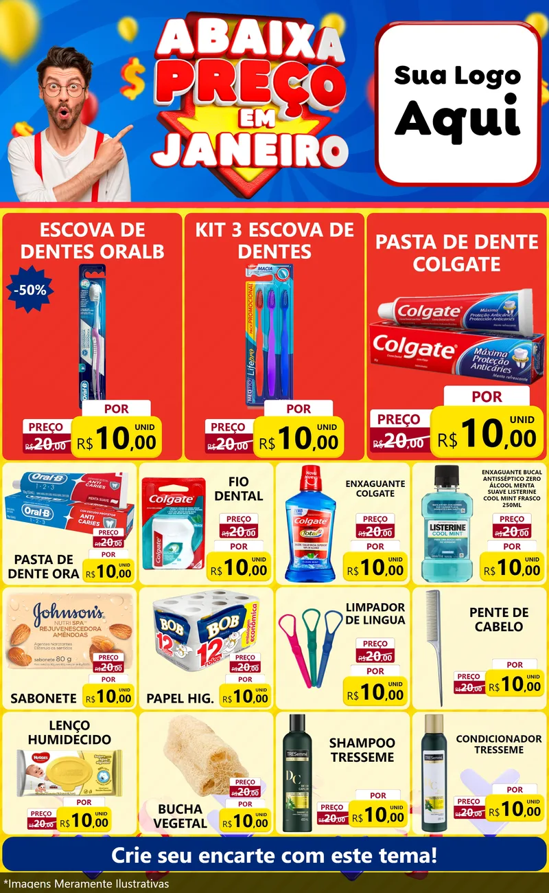 Modelo de Encarte para Encarte Grande com o tema Abaixa Preço em Janeiro para Higiene Pessoal