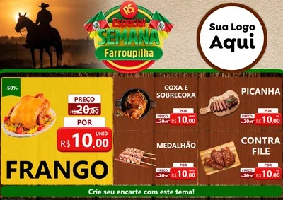 Modelo de Encarte para Encarte A4 Horizontal com o tema Especial Semana Farroupilha para Assados