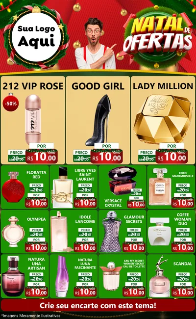 Modelo de Encarte para Encarte Grande com o tema Natal de Ofertas para Perfumes