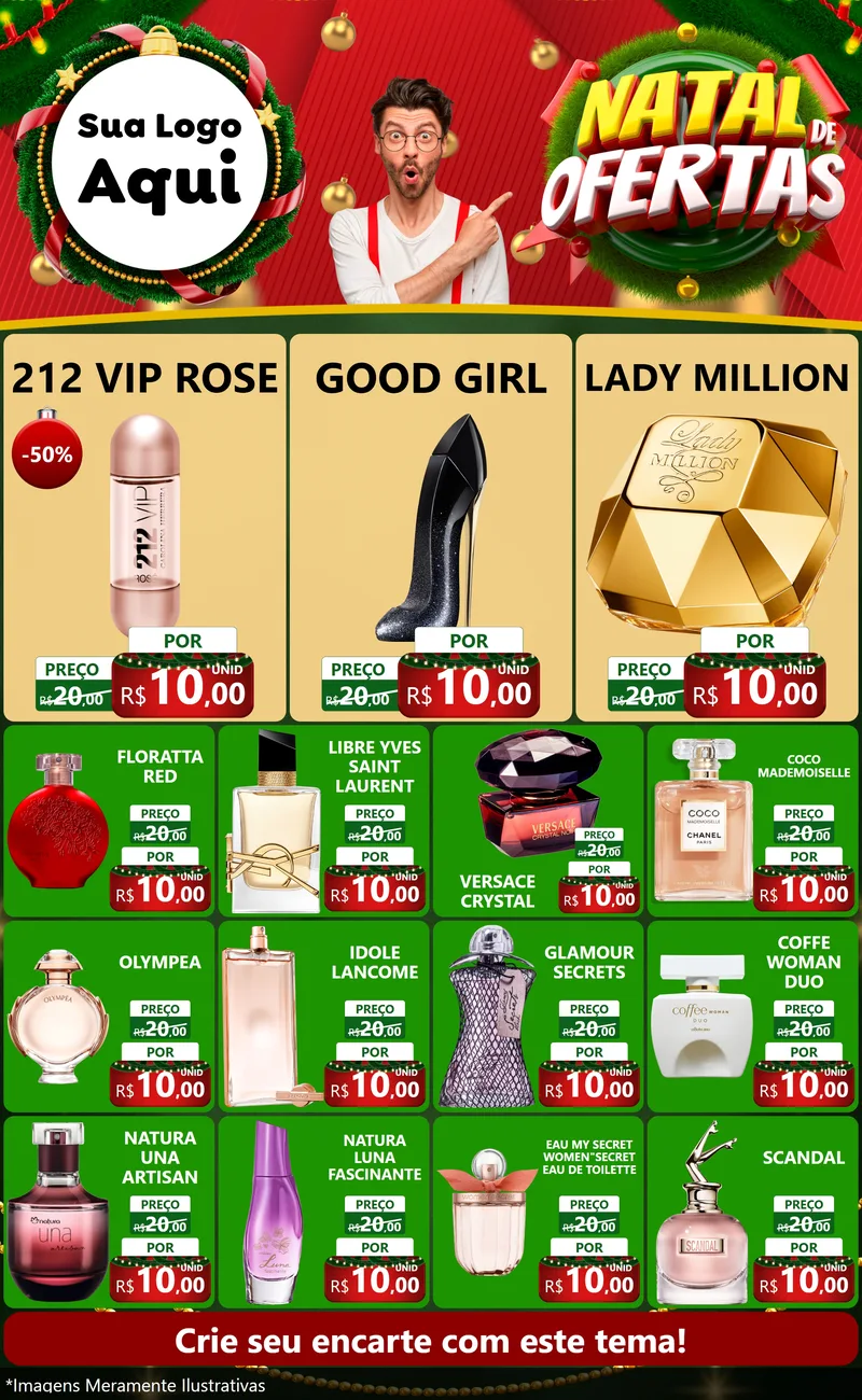 Modelo de Encarte para Encarte Grande com o tema Natal de Ofertas para Perfumes