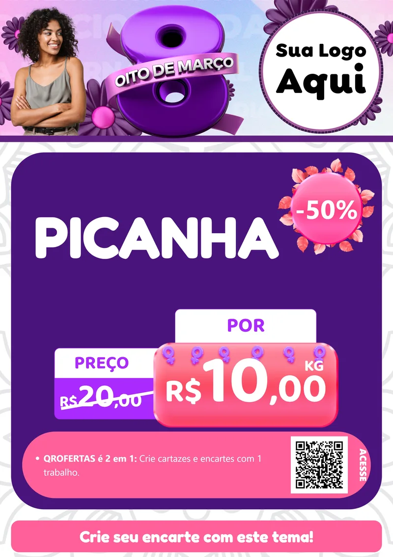 Modelo de Cartaz para Cartaz A4 Vertical com o tema Oito de Março - Dia da Mulher para Açougue
