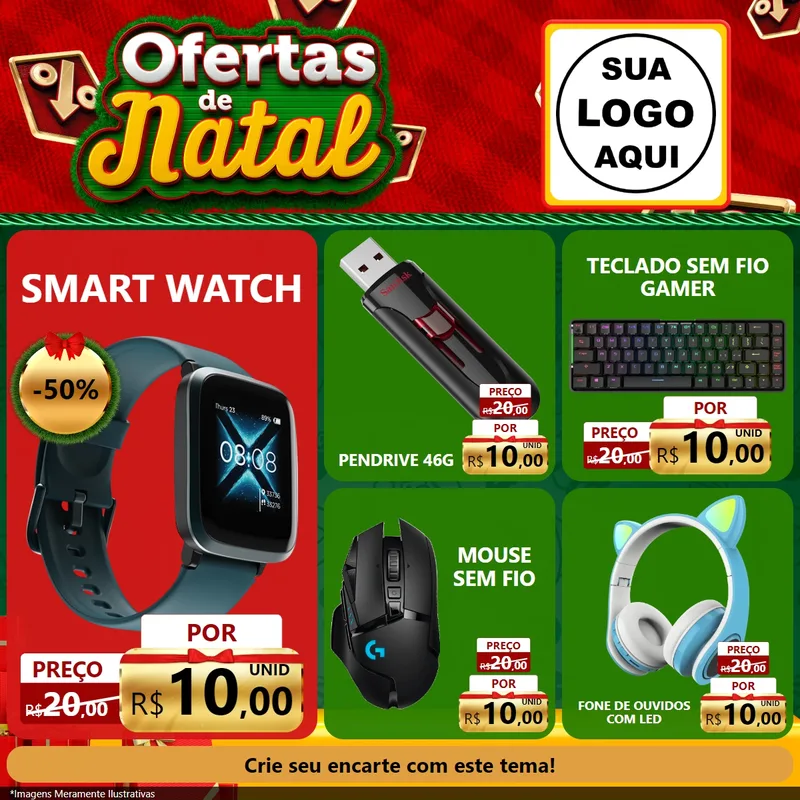 Modelo de Rede Social para Feed Facebook com o tema Ofertas de Natal para Informática