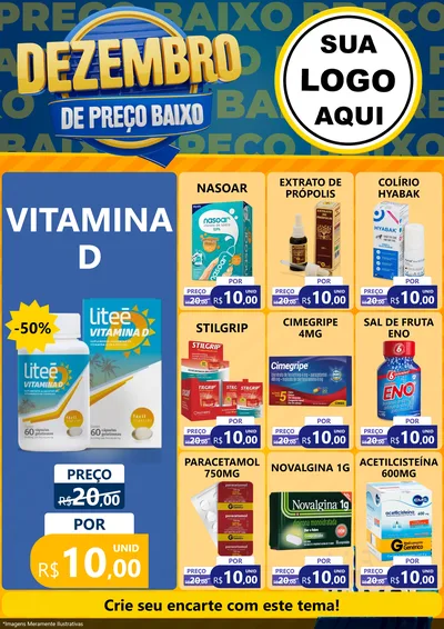Modelo de Encarte para Encarte A4 Vertical com o tema Dezembro de Preço Baixo para Farmácia