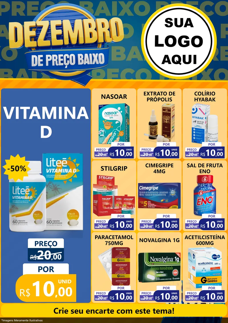 Modelo de Encarte para Encarte A4 Vertical com o tema Dezembro de Preço Baixo para Farmácia