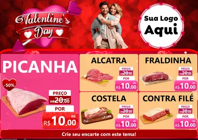 Modelo de Encarte para Encarte A4 Horizontal com o tema Valentine's Day para Açougue