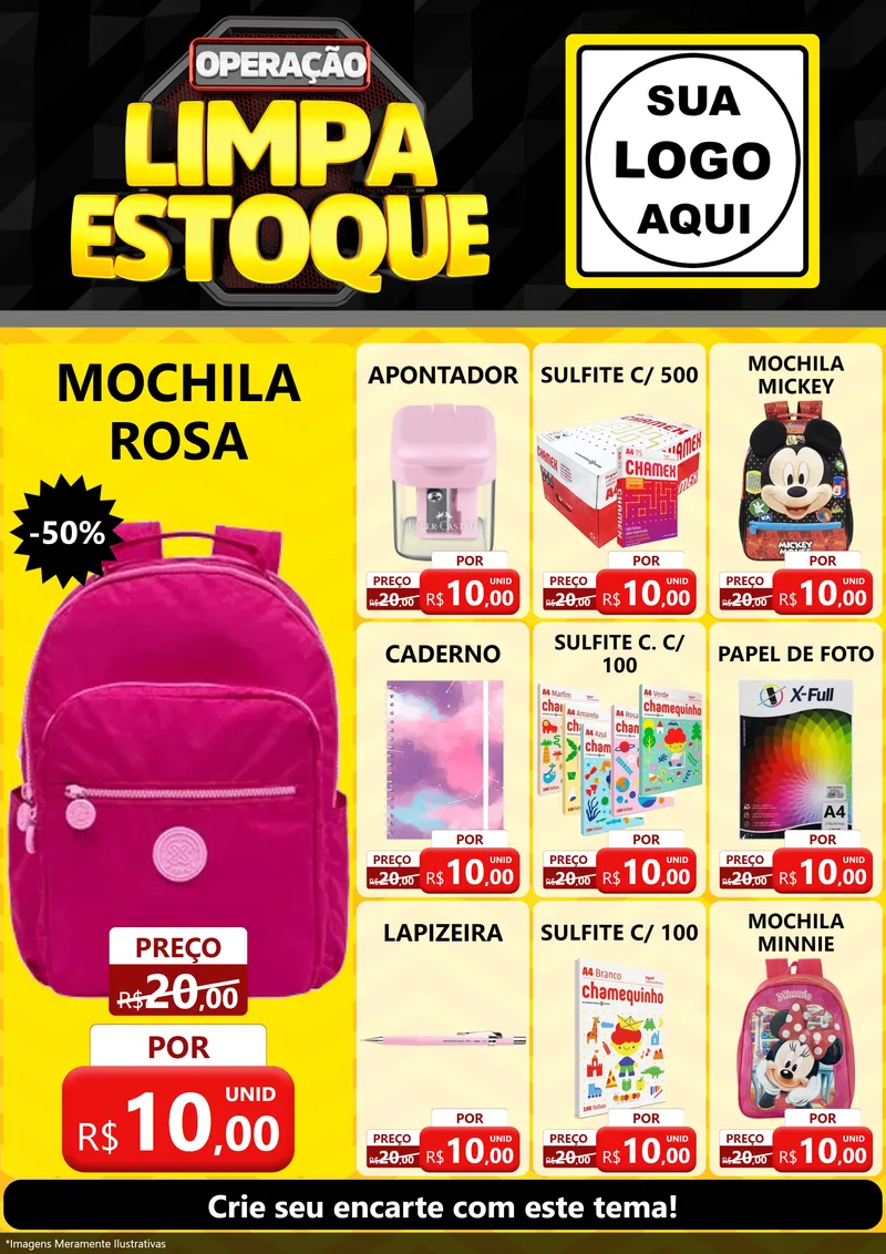 Modelo de Encarte para Encarte A4 Vertical com o tema Operação Limpa Estoque para Papelaria