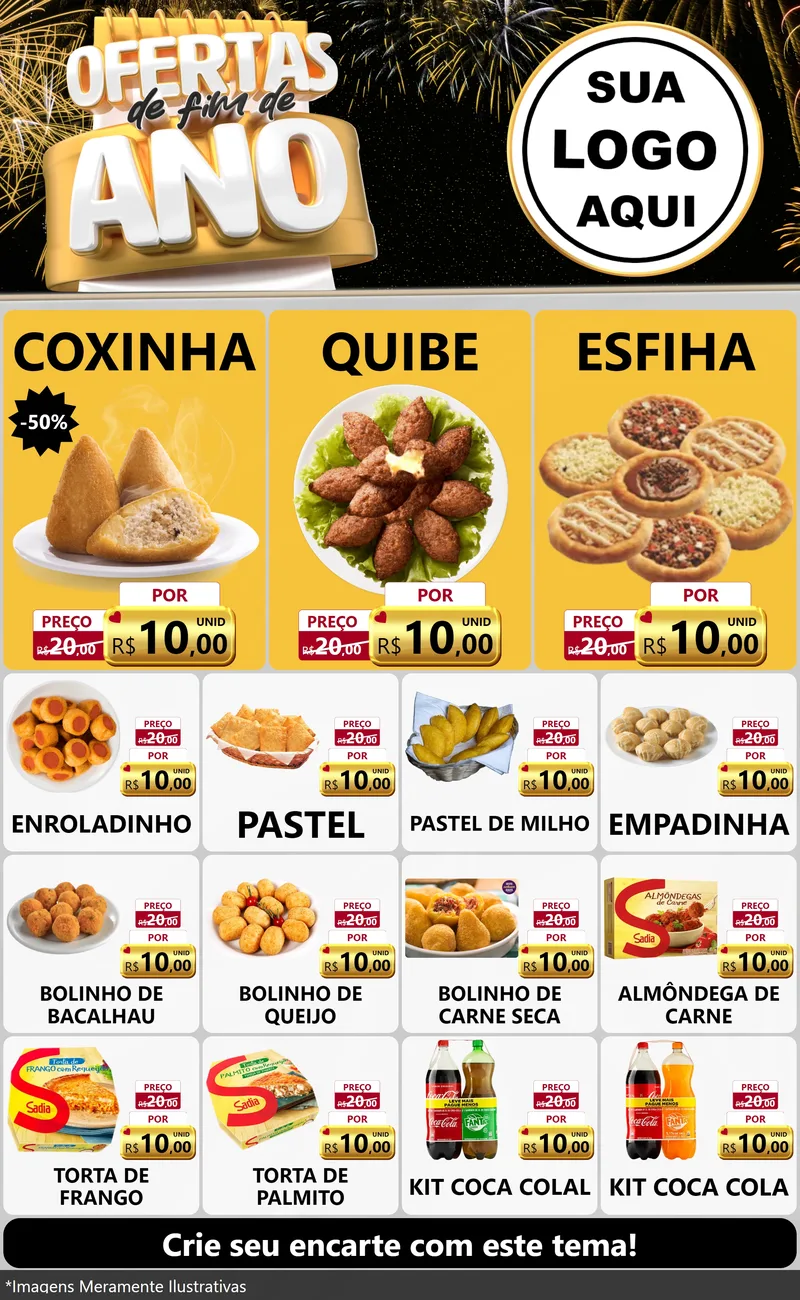 Modelo de Encarte para Encarte Grande com o tema Ofertas de Fim de Ano para Salgadaria