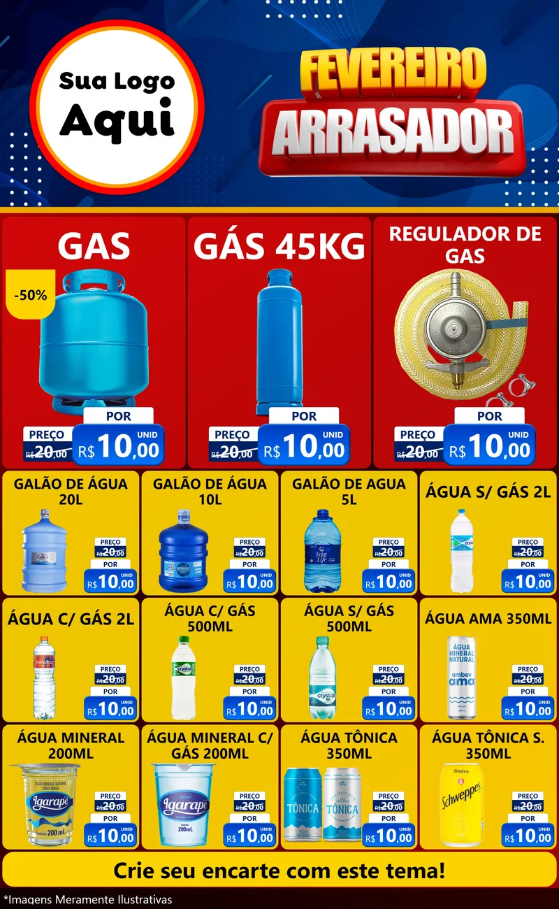 Modelo de Encarte para Encarte Grande com o tema Fevereiro Arrasador para Água e gás