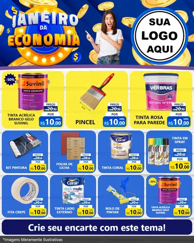 Modelo de Rede Social para Feed Instagram com o tema Janeiro da Economia para Tintas e Ferramentas