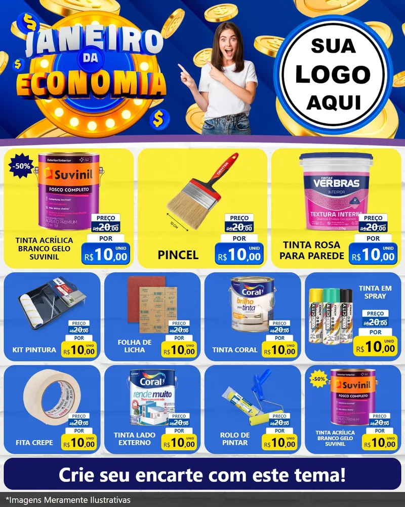 Modelo de Rede Social para Feed Instagram com o tema Janeiro da Economia para Tintas e Ferramentas
