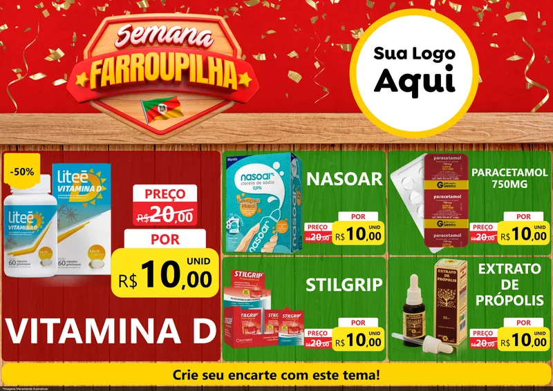 Modelo de Encarte para Encarte A4 Horizontal com o tema Semana Farroupilha para Farmácia