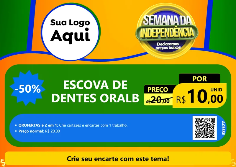 Modelo de Cartaz para Cartaz A4 Horizontal com o tema Semana da Independência Declaramos Preços Baixos para Higiene Pessoal