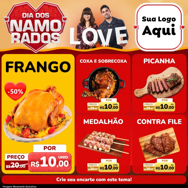 Modelo de Rede Social para Feed Facebook com o tema Dia dos Namorados para Assados