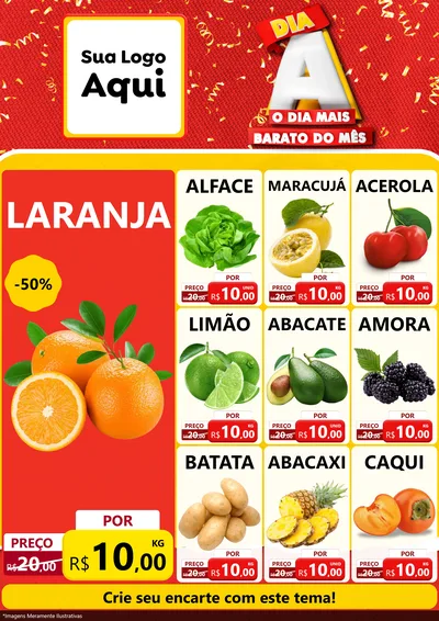 Modelo de Encarte para Encarte A4 Vertical com o tema Dia A o Dia Mais Barato do Mês para Hortifrúti