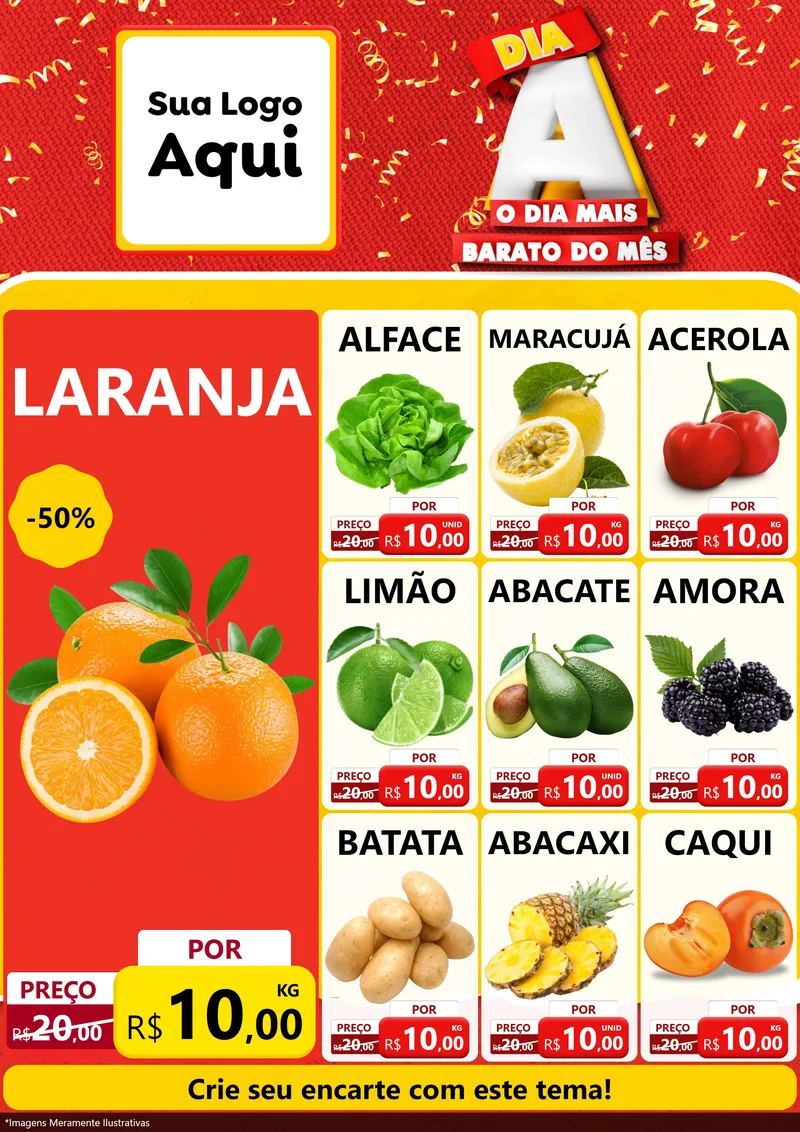 Modelo de Encarte para Encarte A4 Vertical com o tema Dia A o Dia Mais Barato do Mês para Hortifrúti