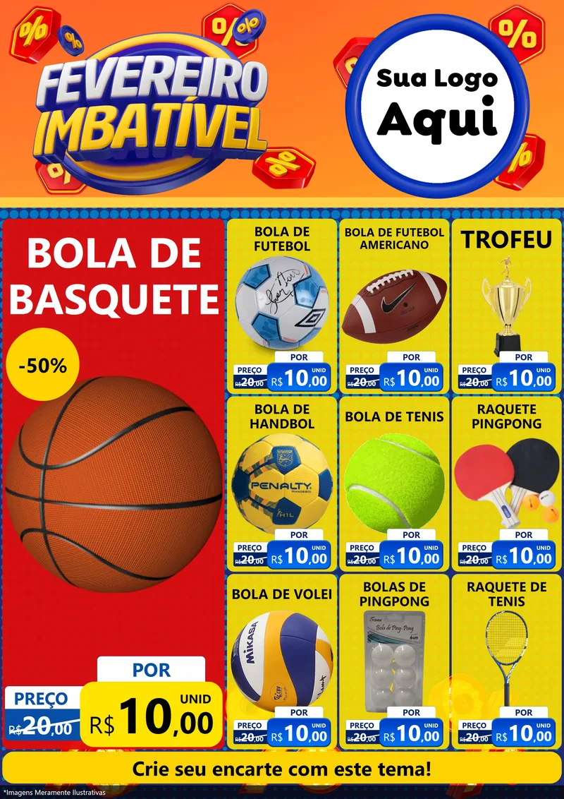 Modelo de Encarte para Encarte A4 Vertical com o tema Fevereiro Imbatível para Artigos Esportivos