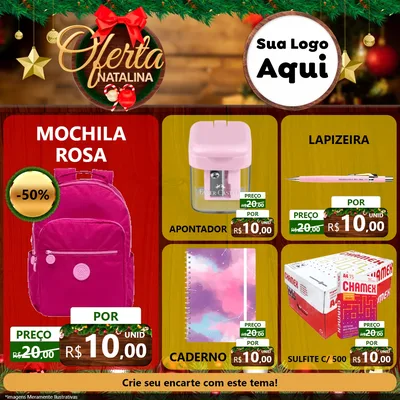 Modelo de Rede Social para Feed Facebook com o tema Ofertas Natalina para Papelaria
