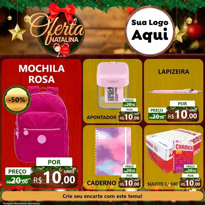 Modelo de Rede Social para Feed Facebook com o tema Ofertas Natalina para Papelaria